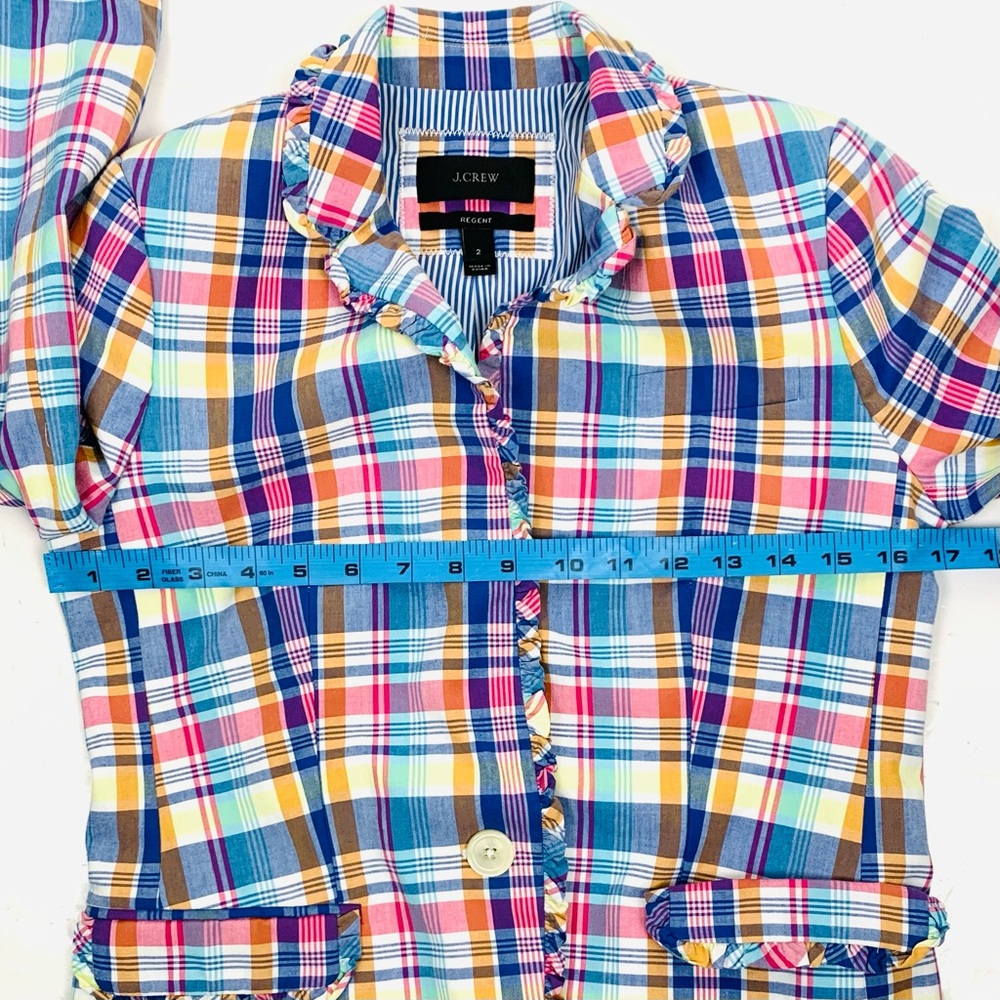 J Crew Women Size 2 Regent Blazer Pastel Plaid Ruffle Lined One Button Preppy - Picture 10 of 15